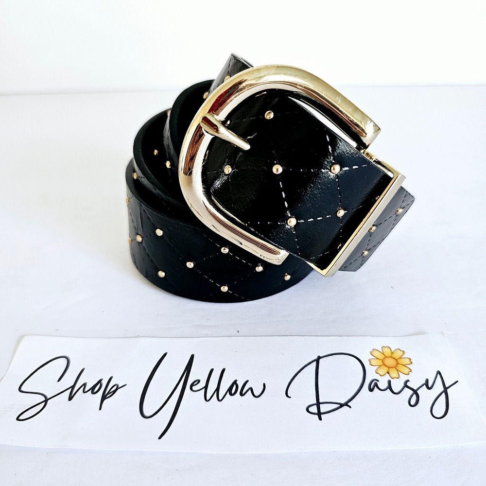 Womens Reversible Black Gold Studded Diamond Belt 40 inches Long‎ - B384.1